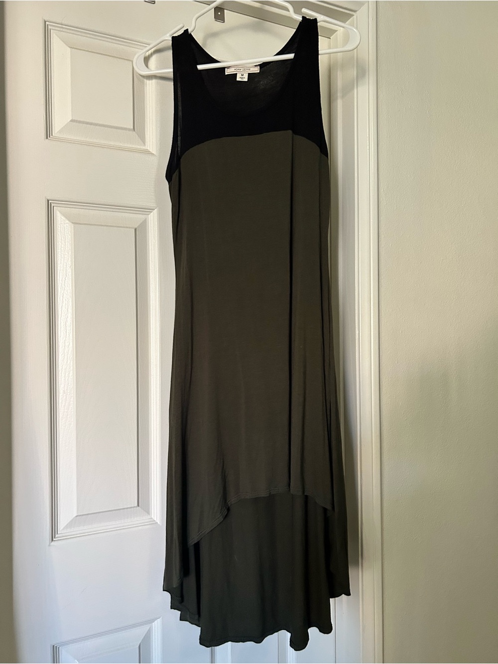 Adam Levine Collection Sleeveless Two-Tone Midi Dress in Black and Olive
